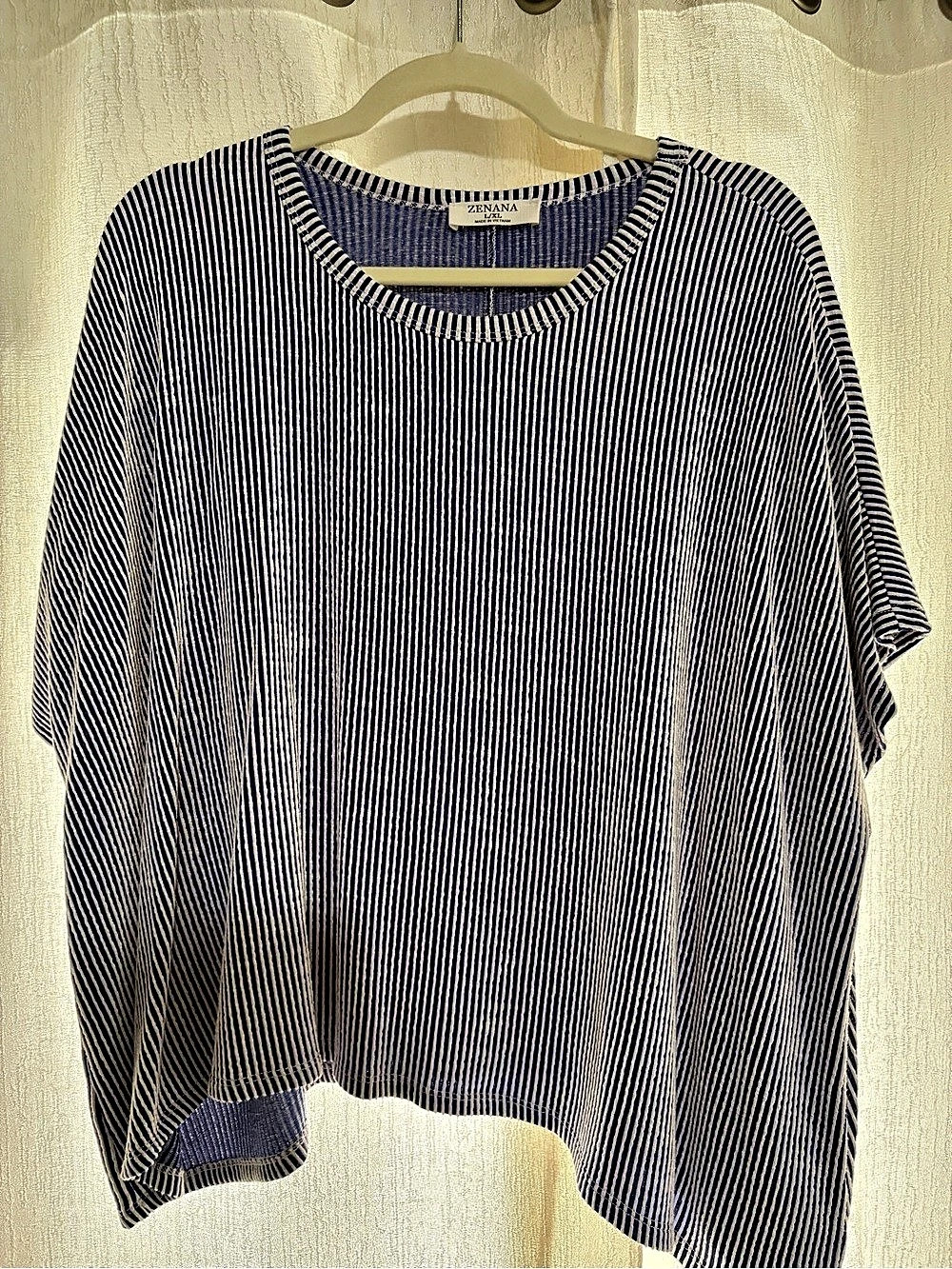 Zenzana Blue & White Striped Short Sleeve Top